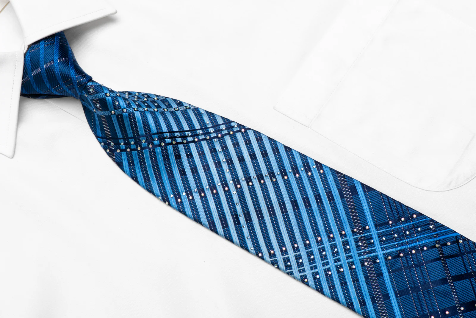 Blue Striped On Navy Rhinestone Silk Necktie With Silver Sparkles - Image 2