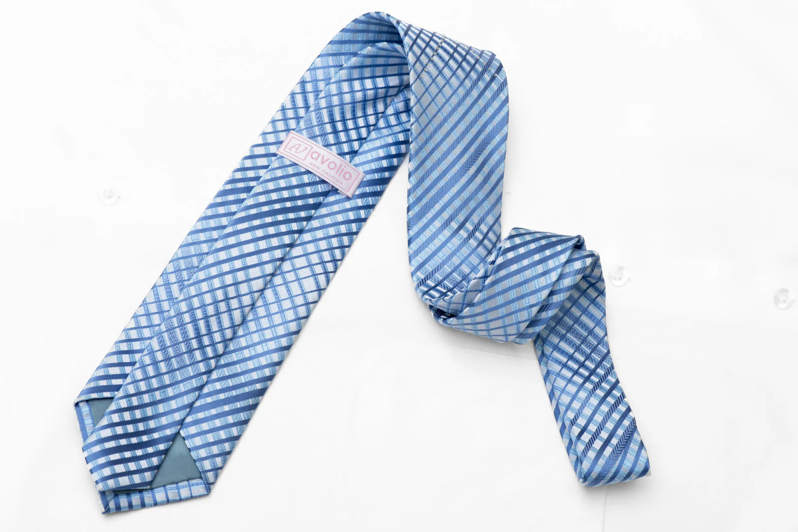 Blue Striped On Silver Rhinestone Silk Necktie With Silver Sparkles - Image 4