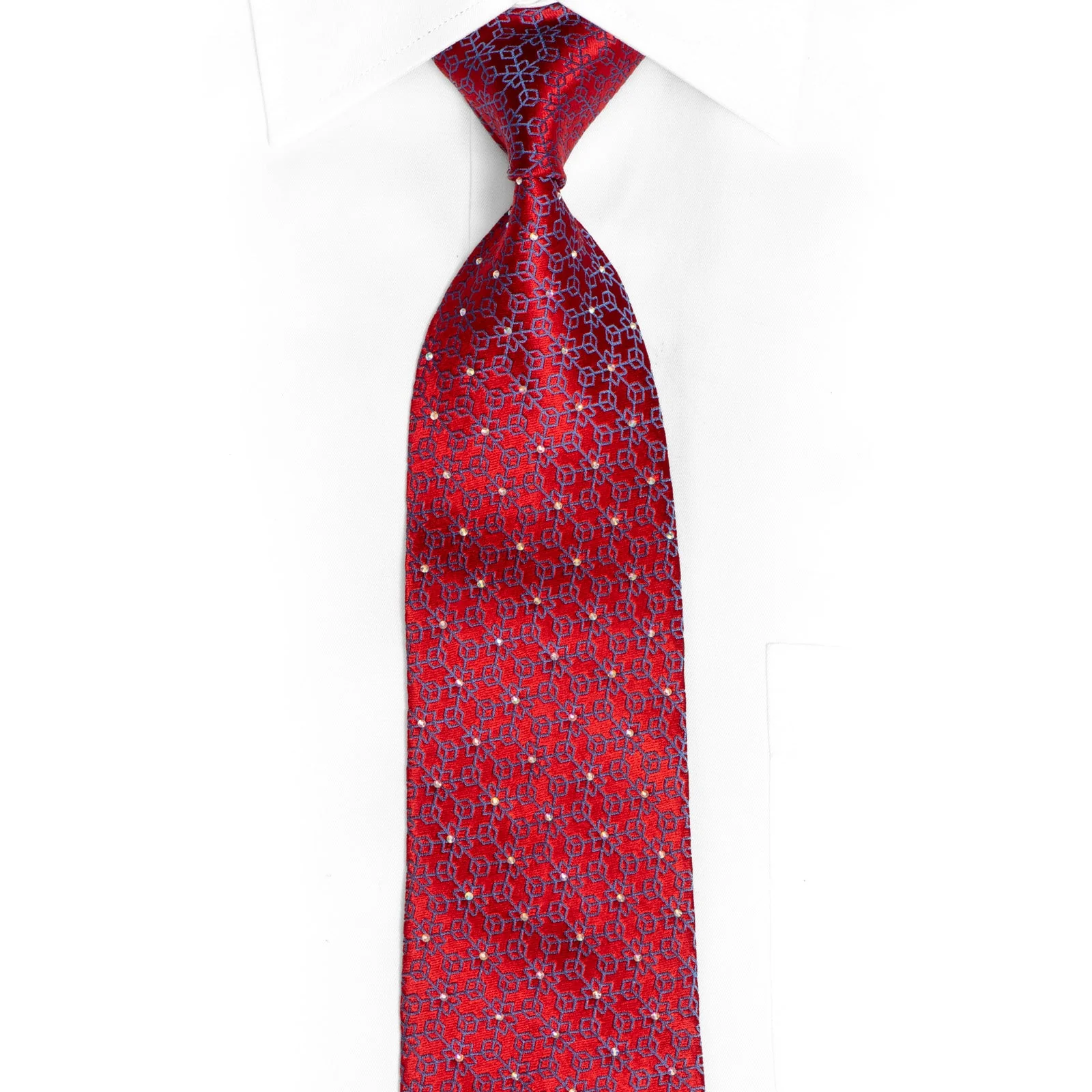 Blue Trellis On Burgundy Rhinestone Silk Tie
