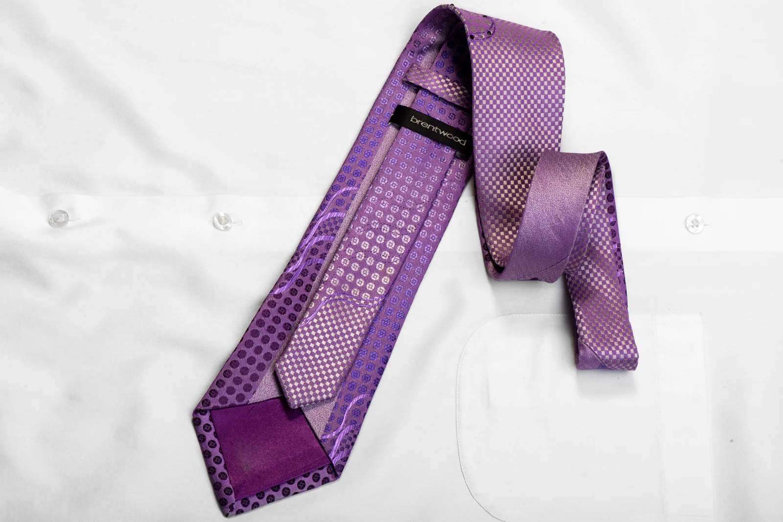 Brentwood Rhinestone Silk Tie Purple Silver Checker Dots With Sparkles - Image 4