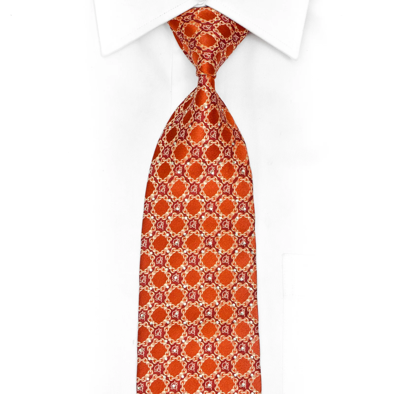 Chains On Orange Rhinestone Silk Tie