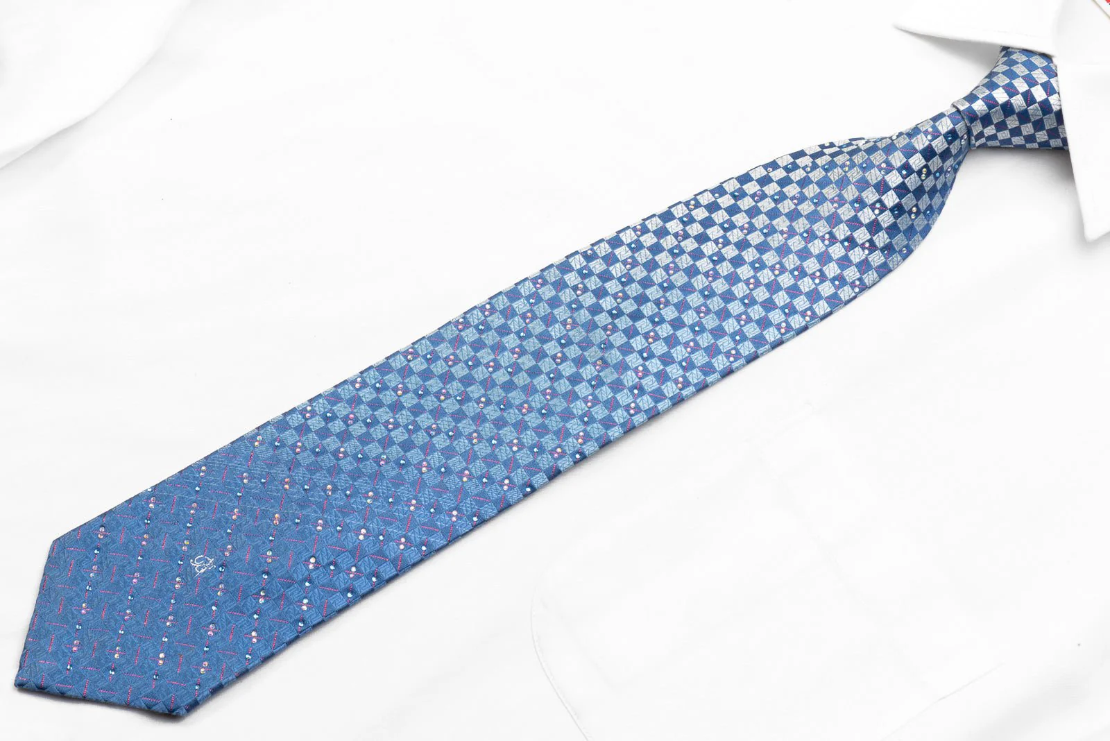 Bruno Baffi Men's Rhinestone Necktie Blue Checkered With Red Sparkles - Image 3