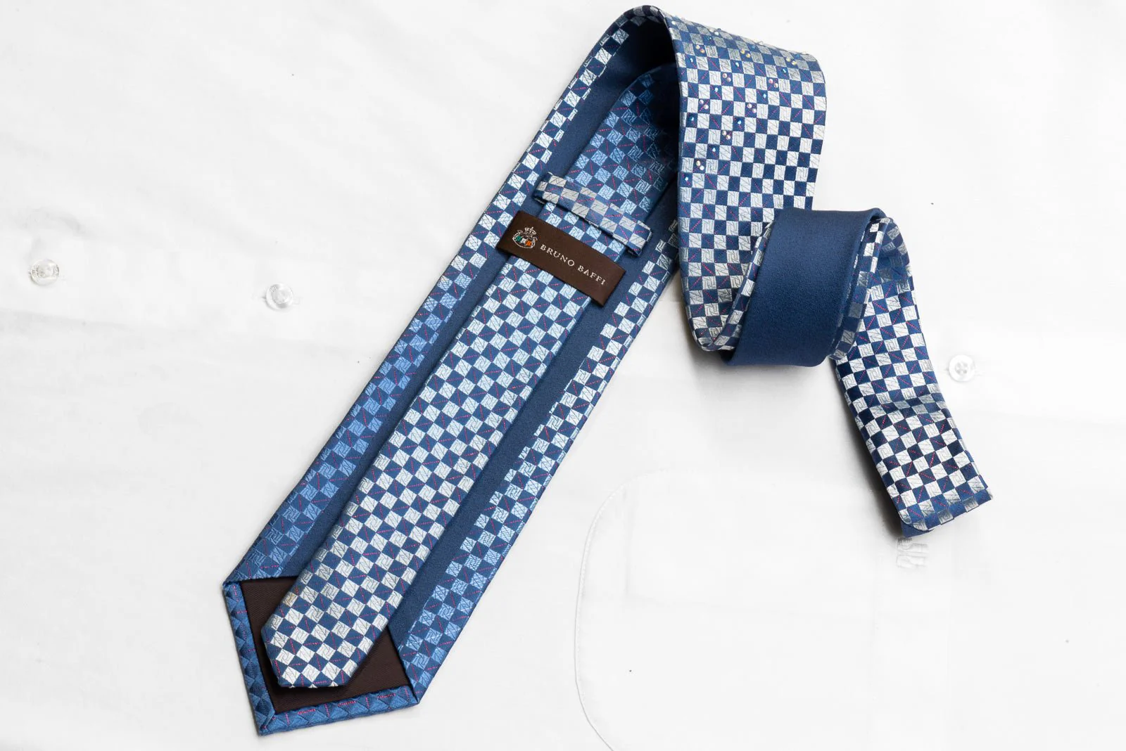 Bruno Baffi Men's Rhinestone Necktie Blue Checkered With Red Sparkles - Image 4