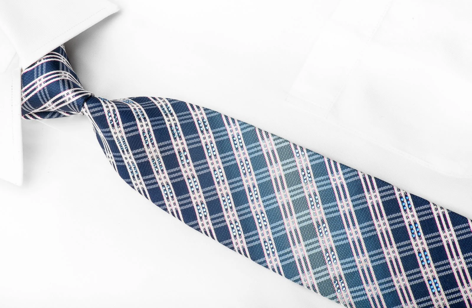 Bruno Baffi Mens Crystal Tie White Striped On Blue Silk With Silver Sparkles - Image 3