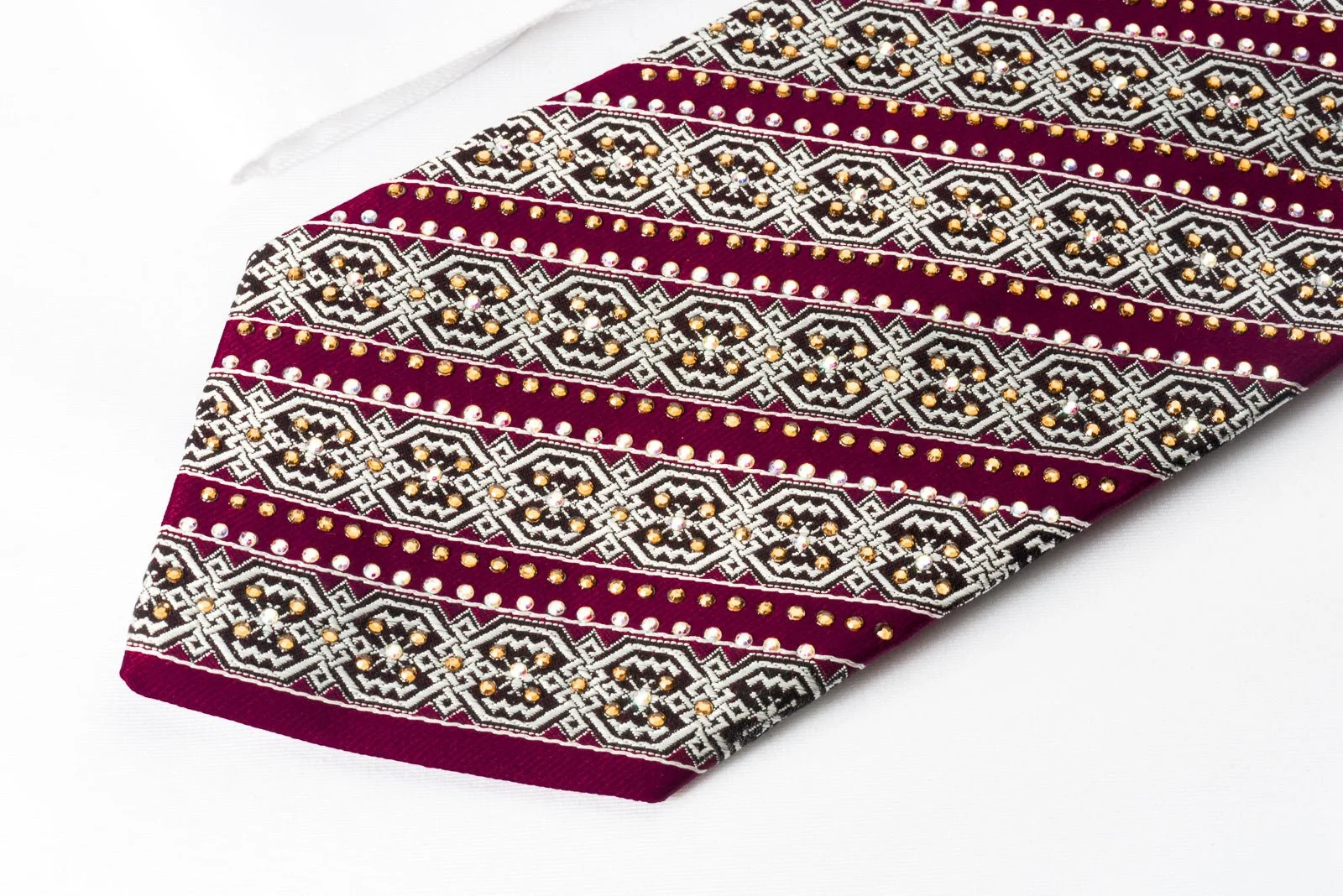 Silver Striped Geometric On Burgundy With Crystal Rhinestone - Image 3