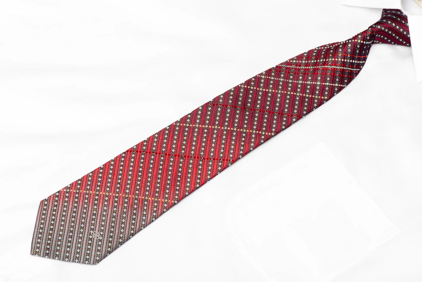 Burgundy Red & Silver Rhinestone Silk Necktie With Silver Sparkles - Image 2