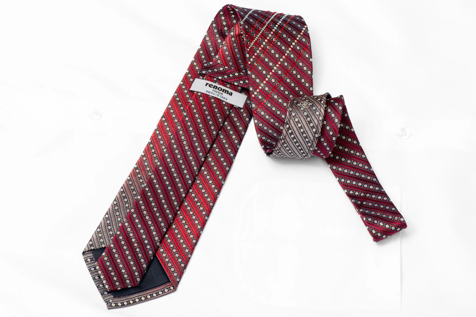 Burgundy Red & Silver Rhinestone Silk Necktie With Silver Sparkles - Image 3