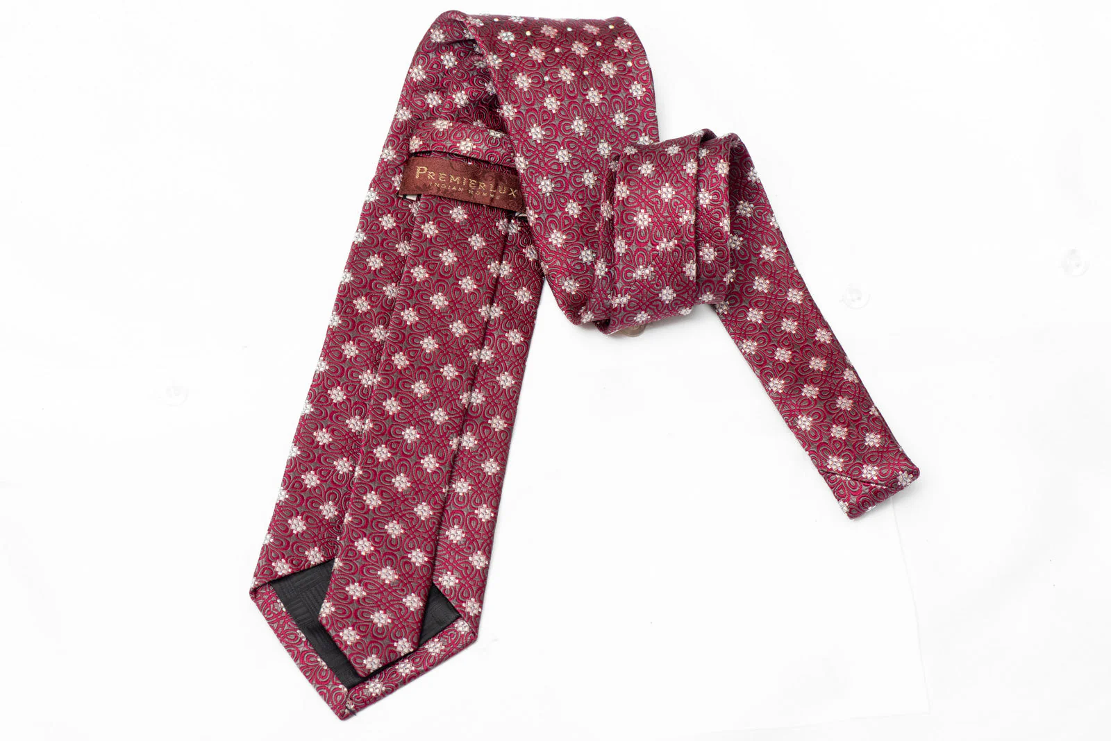 Burgundy Silver Woven Silk Tie with Rhinestones and Silver Sparkles - Image 3