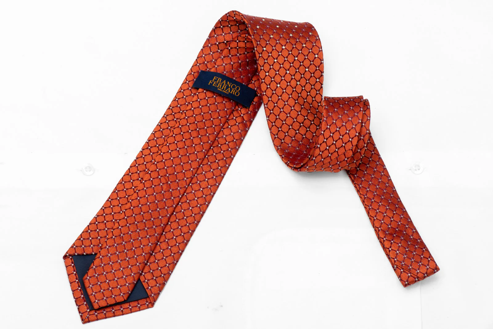 Burgundy Trellis On Orange Rhinestone Silk Tie With Blue Sparkles - Image 3