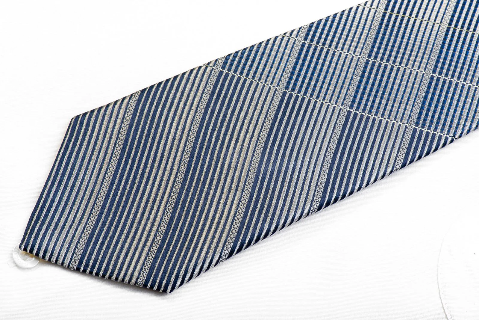 Caesars Rhinestone Necktie Silver Striped On Blue With Sparkles - Image 3