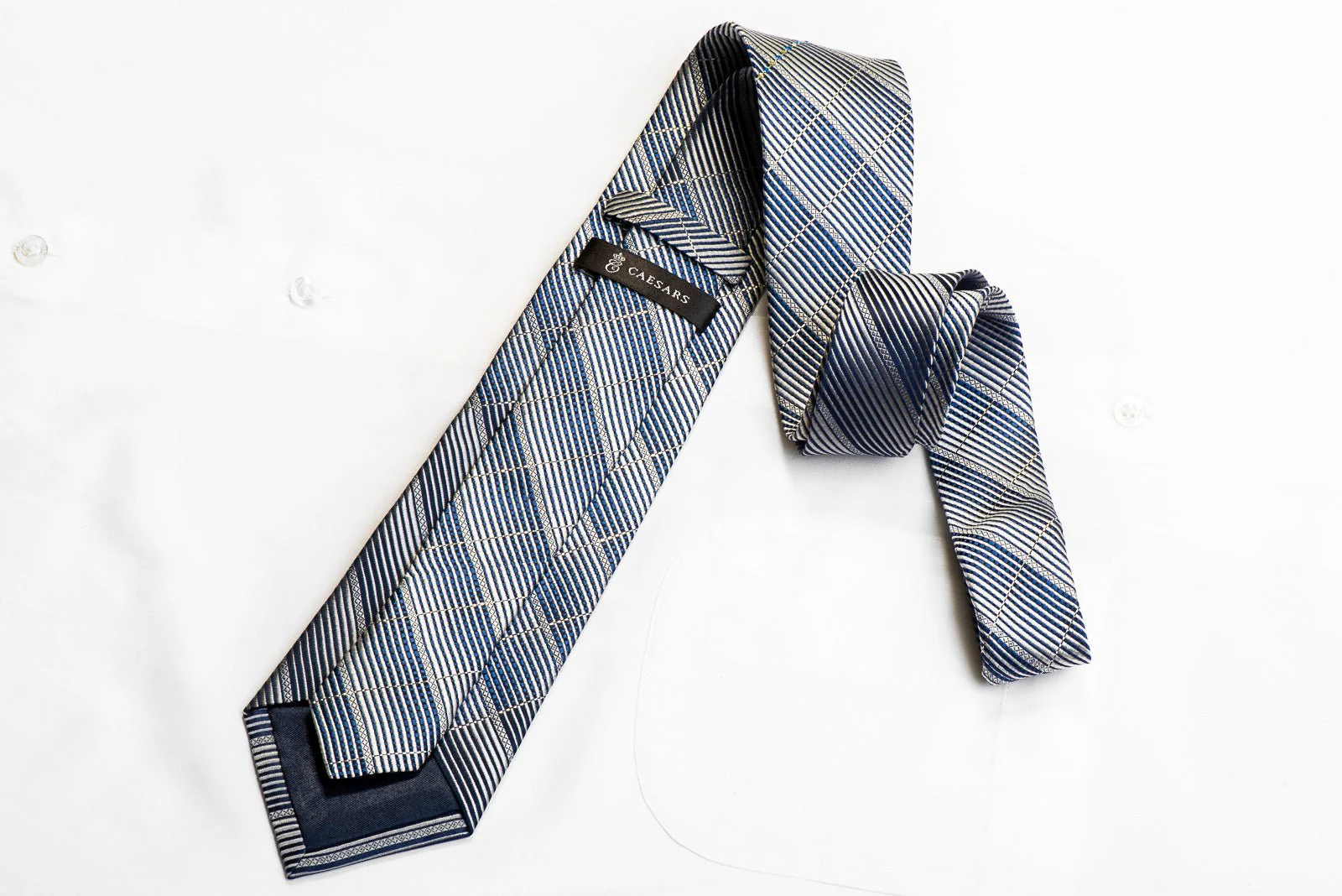 Caesars Rhinestone Necktie Silver Striped On Blue With Sparkles - Image 5