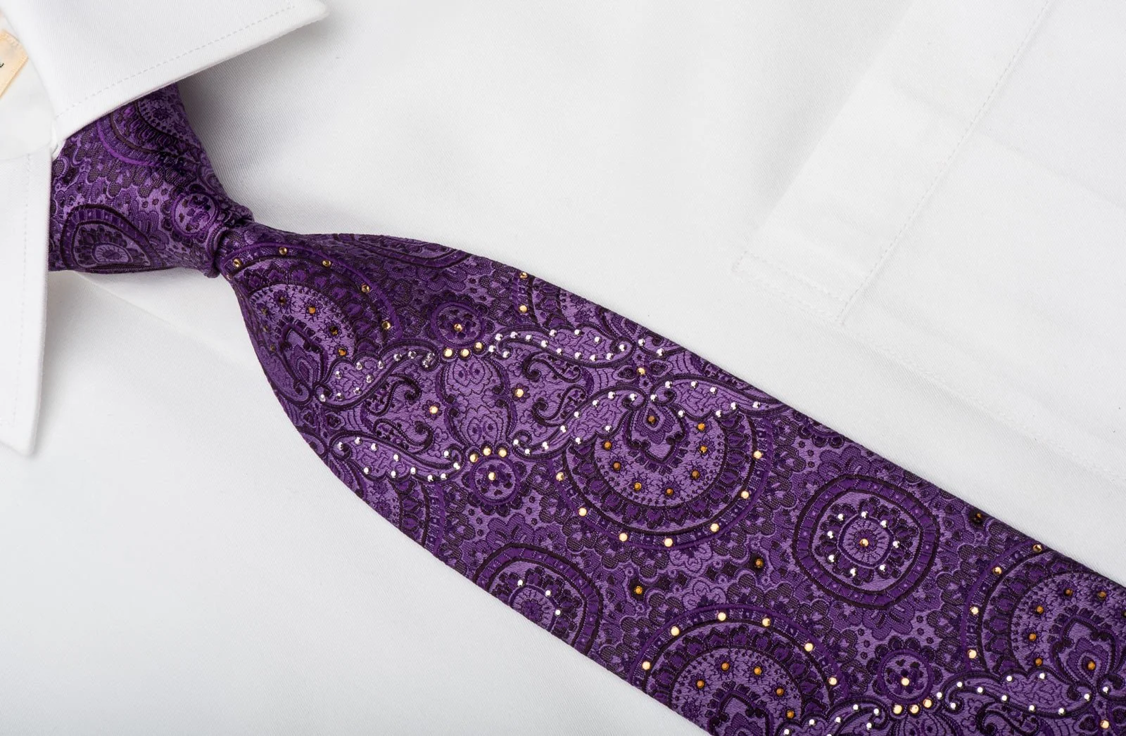 Caesars Silk Necktie Anthemion On Purple Sparkling With Rhinestones - Image 2