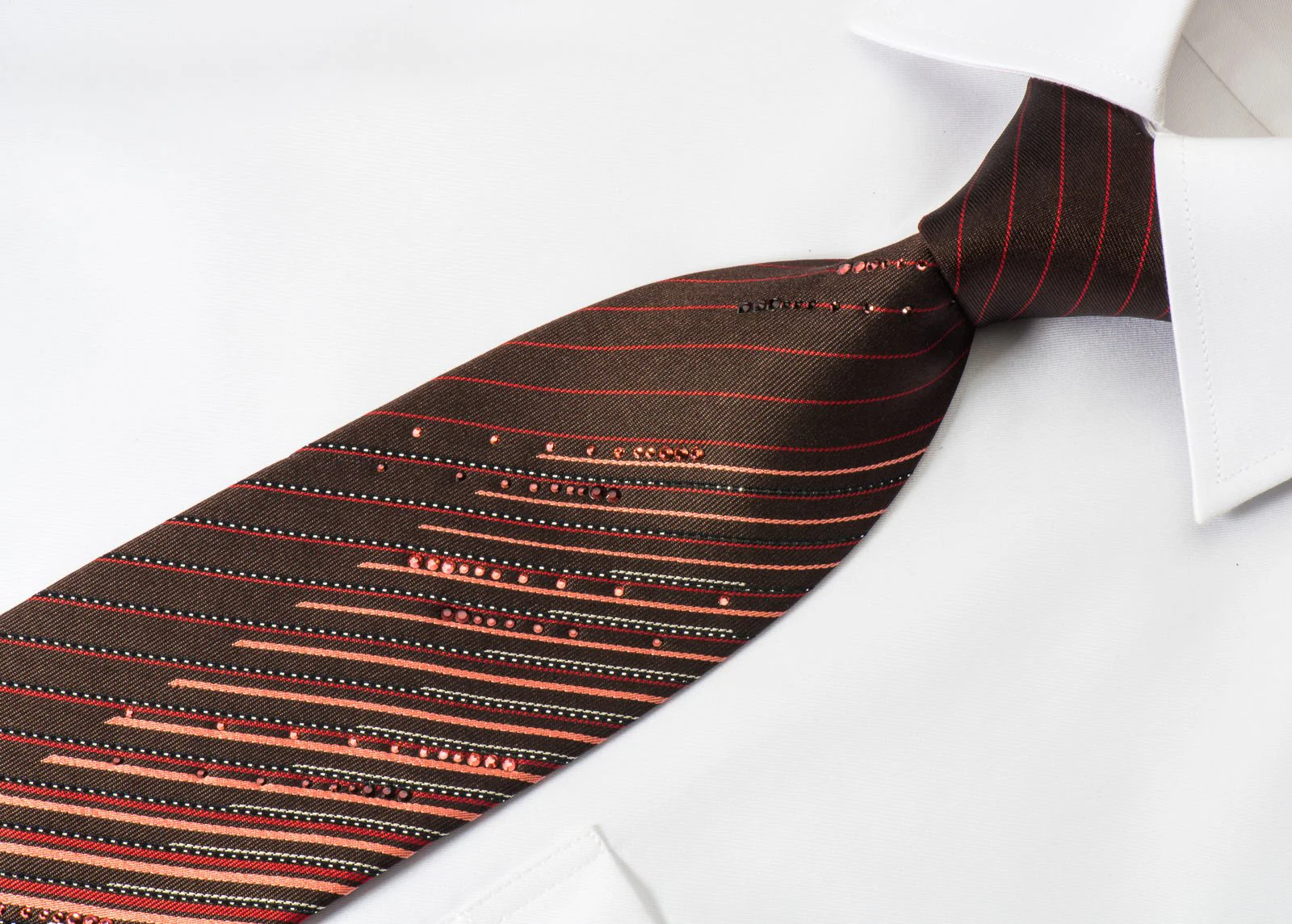 Charles Jourdan Rhinestone Necktie Orange Striped On Dark Brown With Silver Sparkles - Image 5