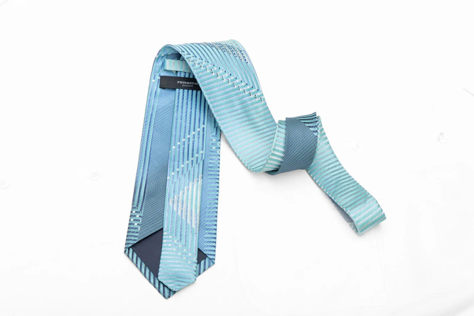 Chevron Striped Rhinestone Silk Necktie With Silver Sparkles - Image 4