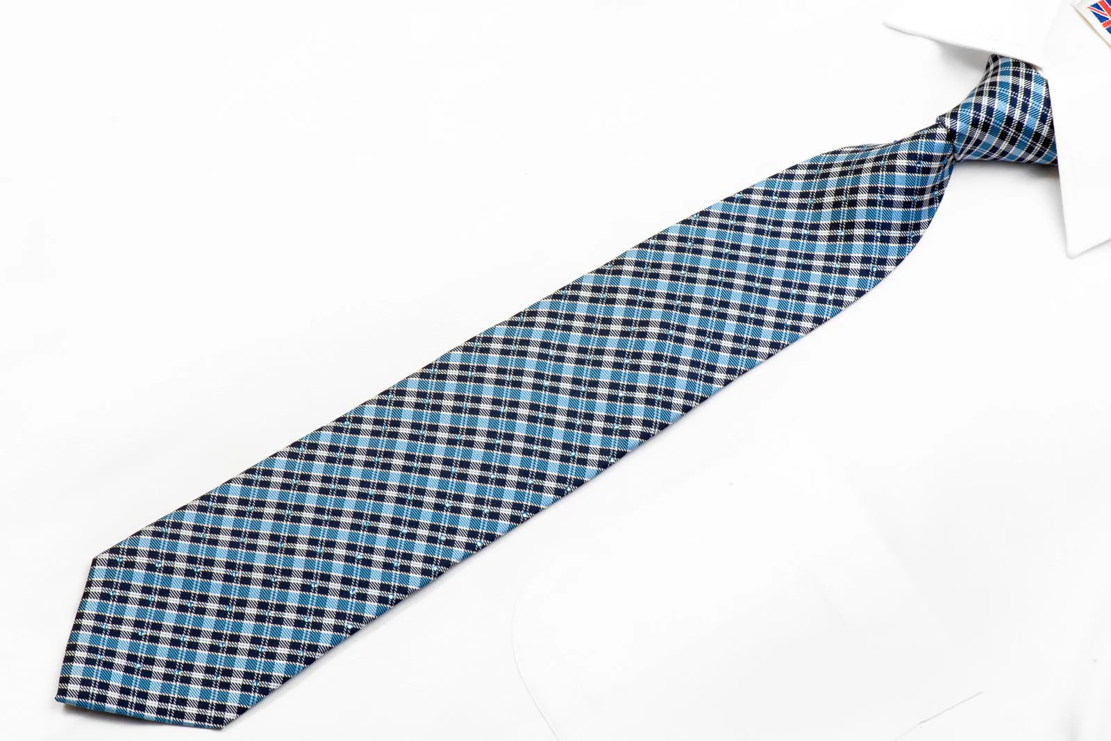 Christian Aujard Rhinestone Necktie Blue Silver Plaid - Image 3