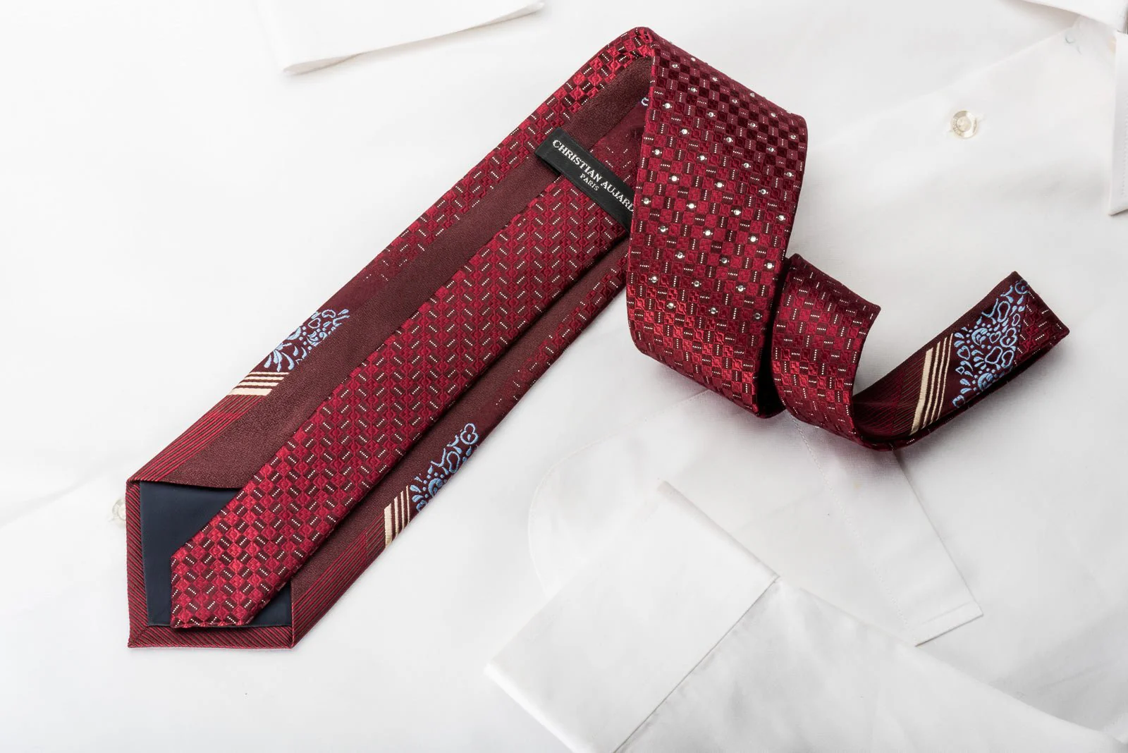 Christian Aujard Rhinestone Silk Necktie Burgundy With Silver Sparkles - Image 5