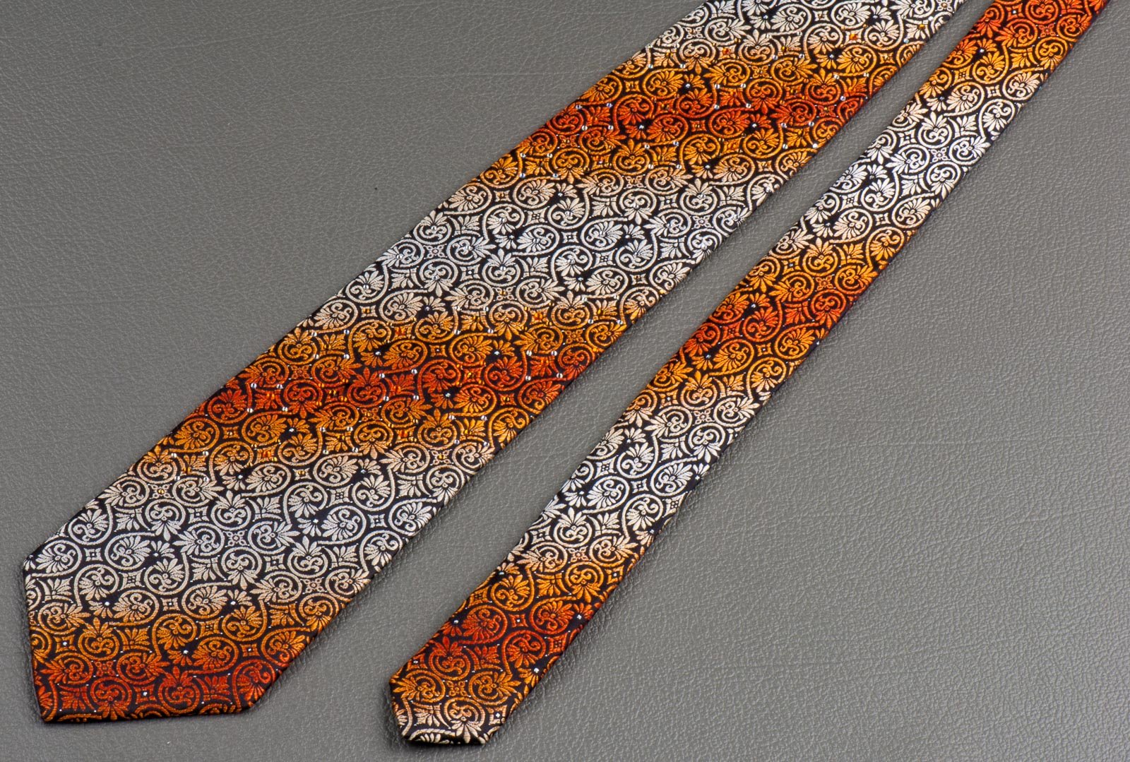 Christian Aujard Rhinestone Tie Orange Anthemion On Black Classic 3 1/2 Inch - Image 2