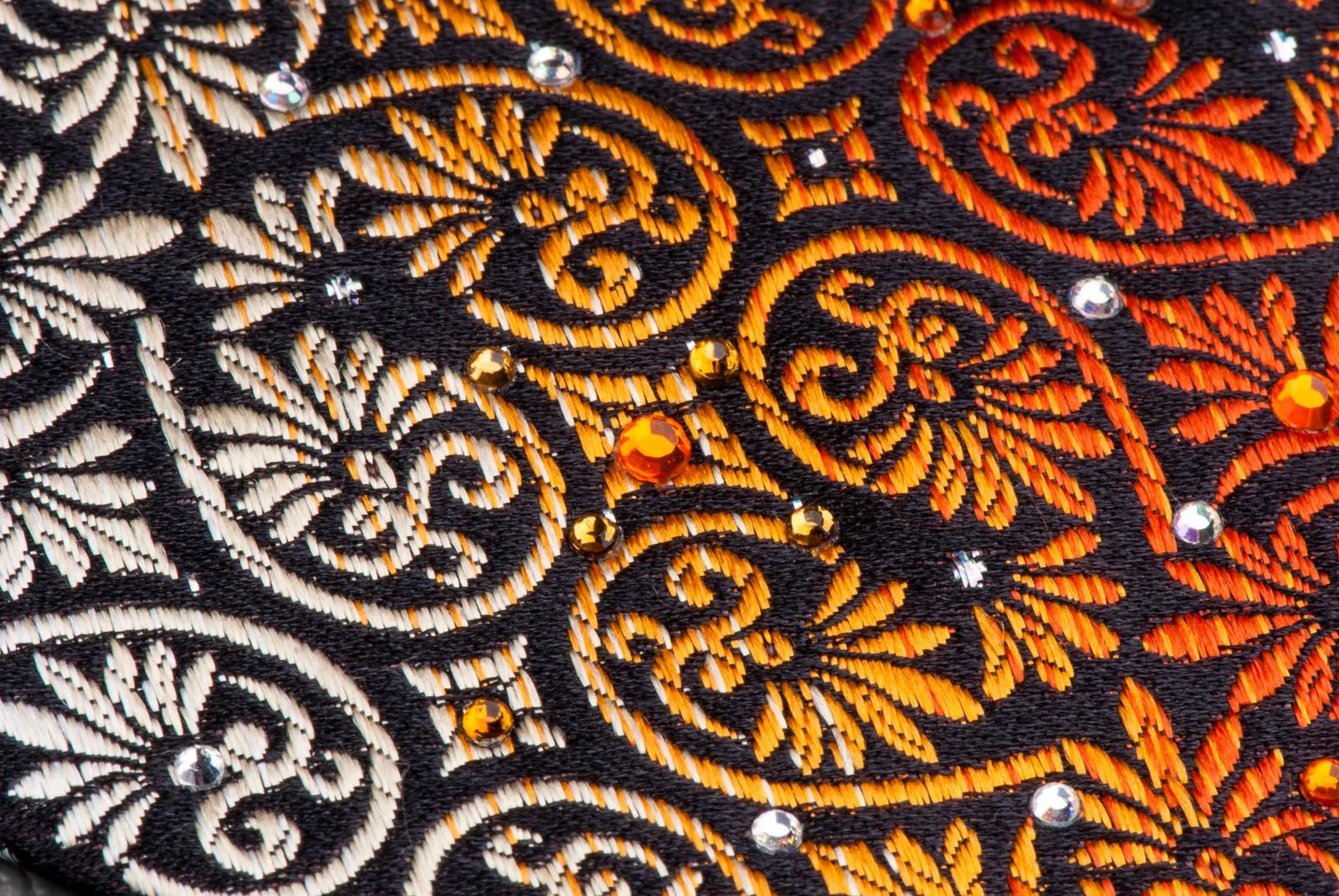 Christian Aujard Rhinestone Tie Orange Anthemion On Black Classic 3 1/2 Inch - Image 4
