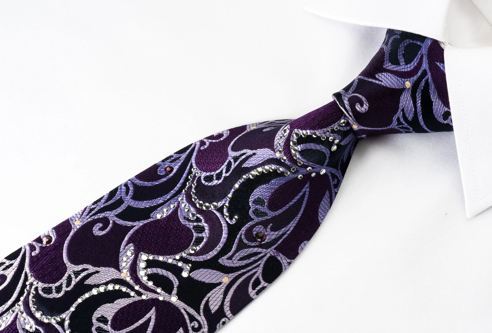 Christian Aujard Silk Tie Floral On Purple With Crystal Rhinestones - Image 7