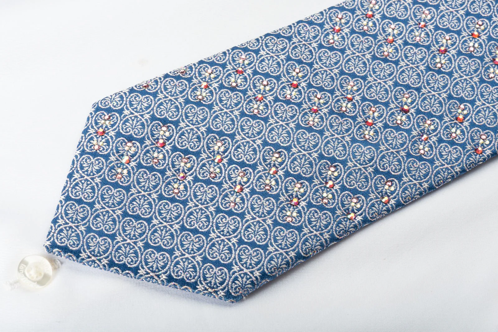 Christian Lacroix Silk Rhinestone Necktie Silver Anthemion On Blue Silk - Image 3