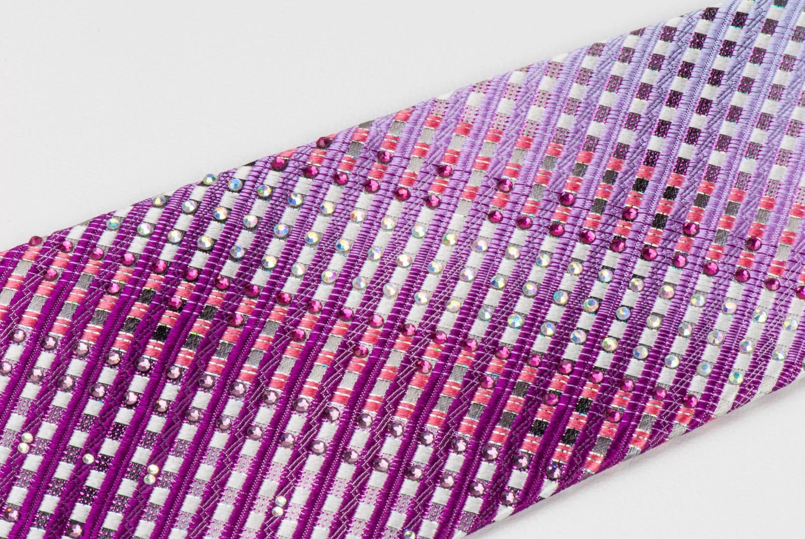 Countess Mara Men's Rhinestone Silk Tie Purple Striped On White With Silver & Purple Sparkles - Image 5