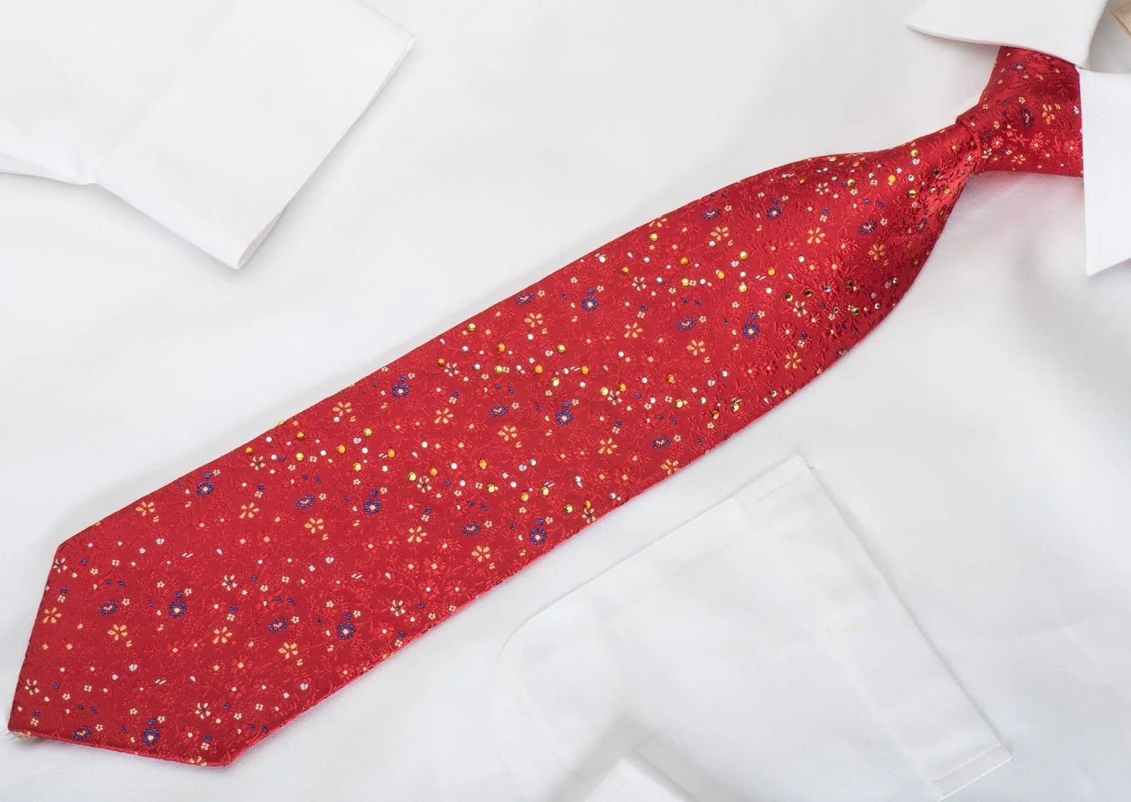 Countess Mara Silk Necktie Floral On Red Sparkling With Rhinestones - Image 3