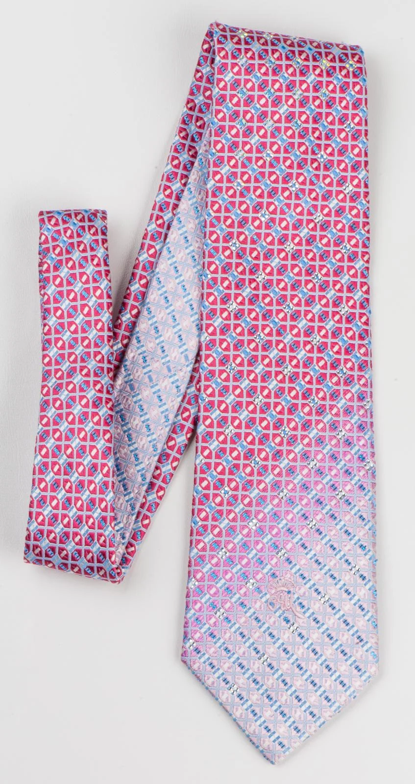 Countess Mara Silk Necktie Interlocking Trellis Blue Sparkles & Rhinestones - Image 2