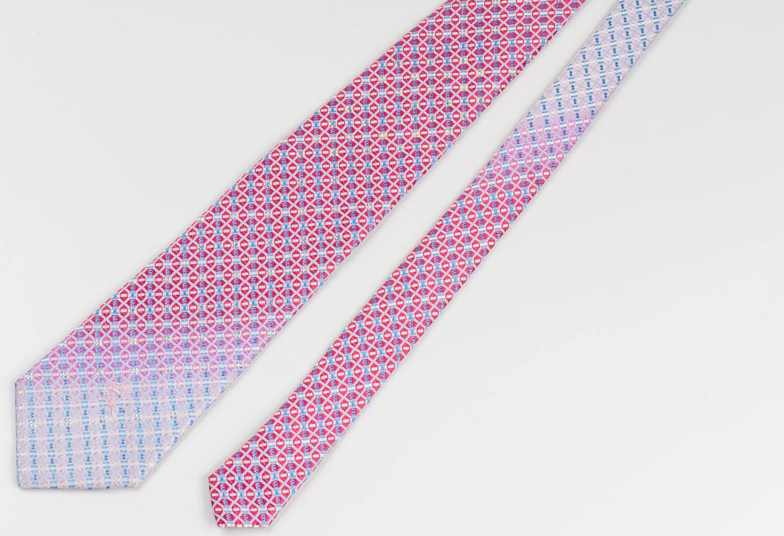 Countess Mara Silk Necktie Interlocking Trellis Blue Sparkles & Rhinestones - Image 3