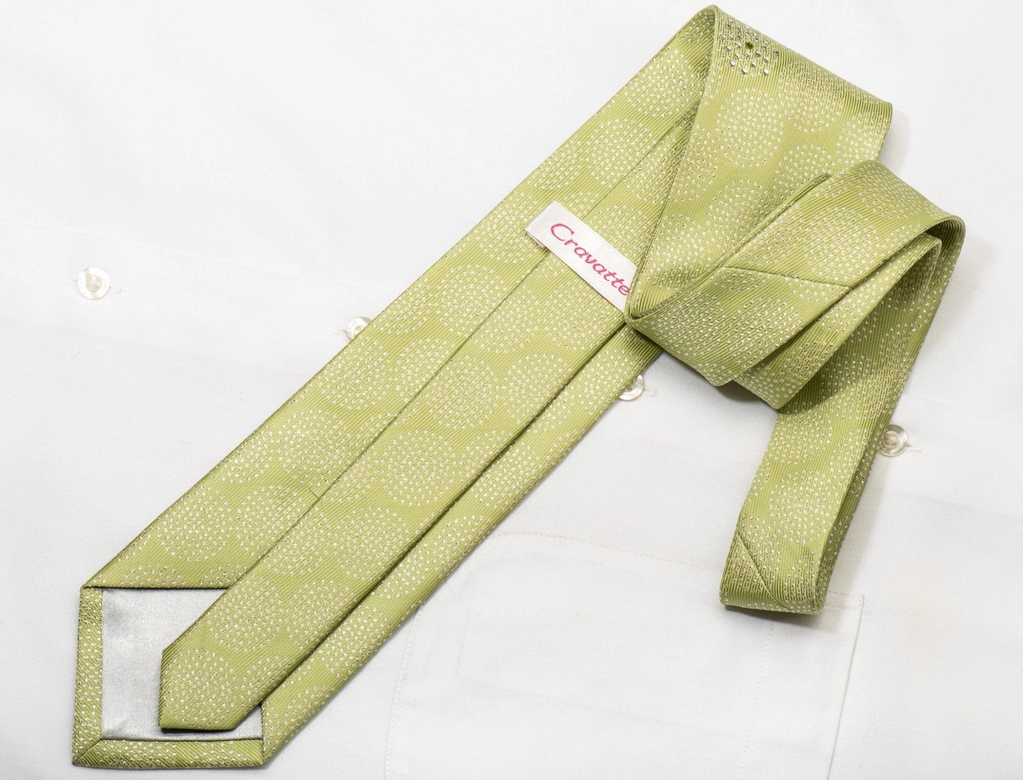 Cravatte Men's Rhinestone Silk Necktie Silver Circles On Green With Silver Sparkles - Image 4