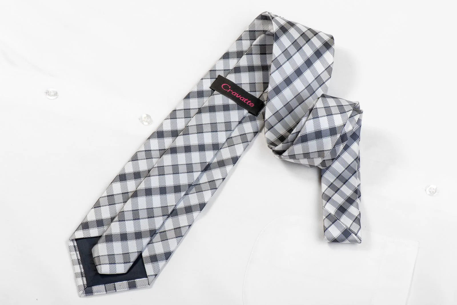 Cravatte Men's Silk Rhinestone Necktie Silver Plaids - Image 4