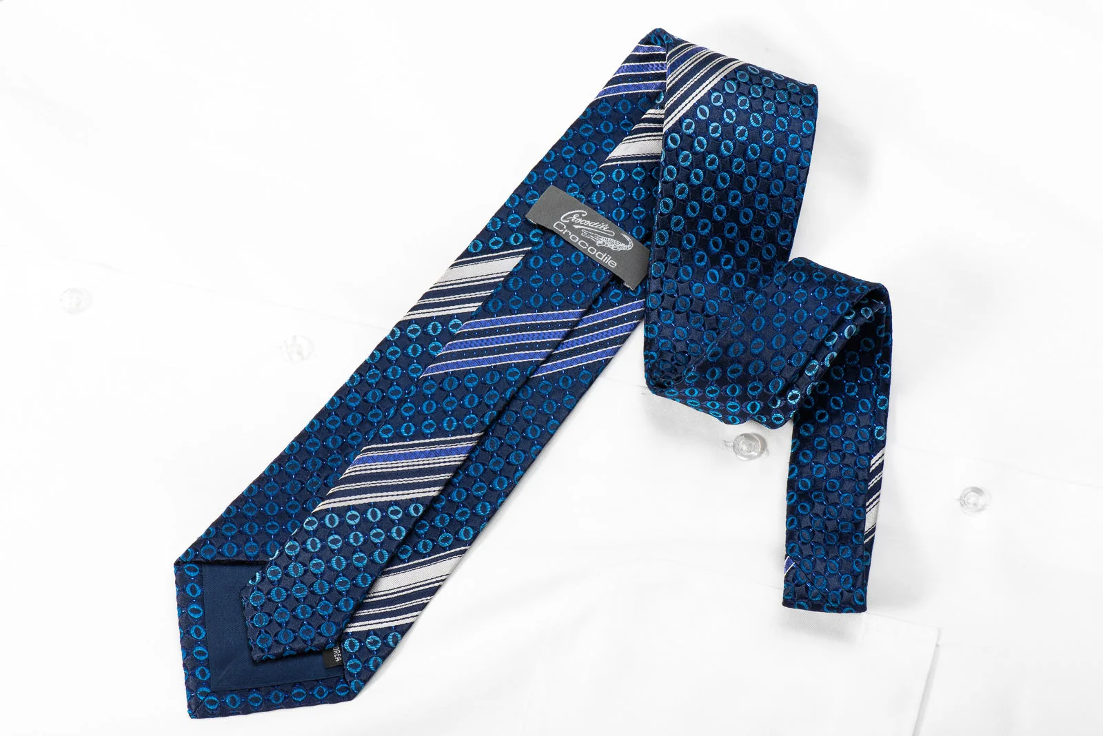 Crocodile Men's Crystal Silk Tie Stripes & Geometric On Navy With Blue Sparkles - Image 4