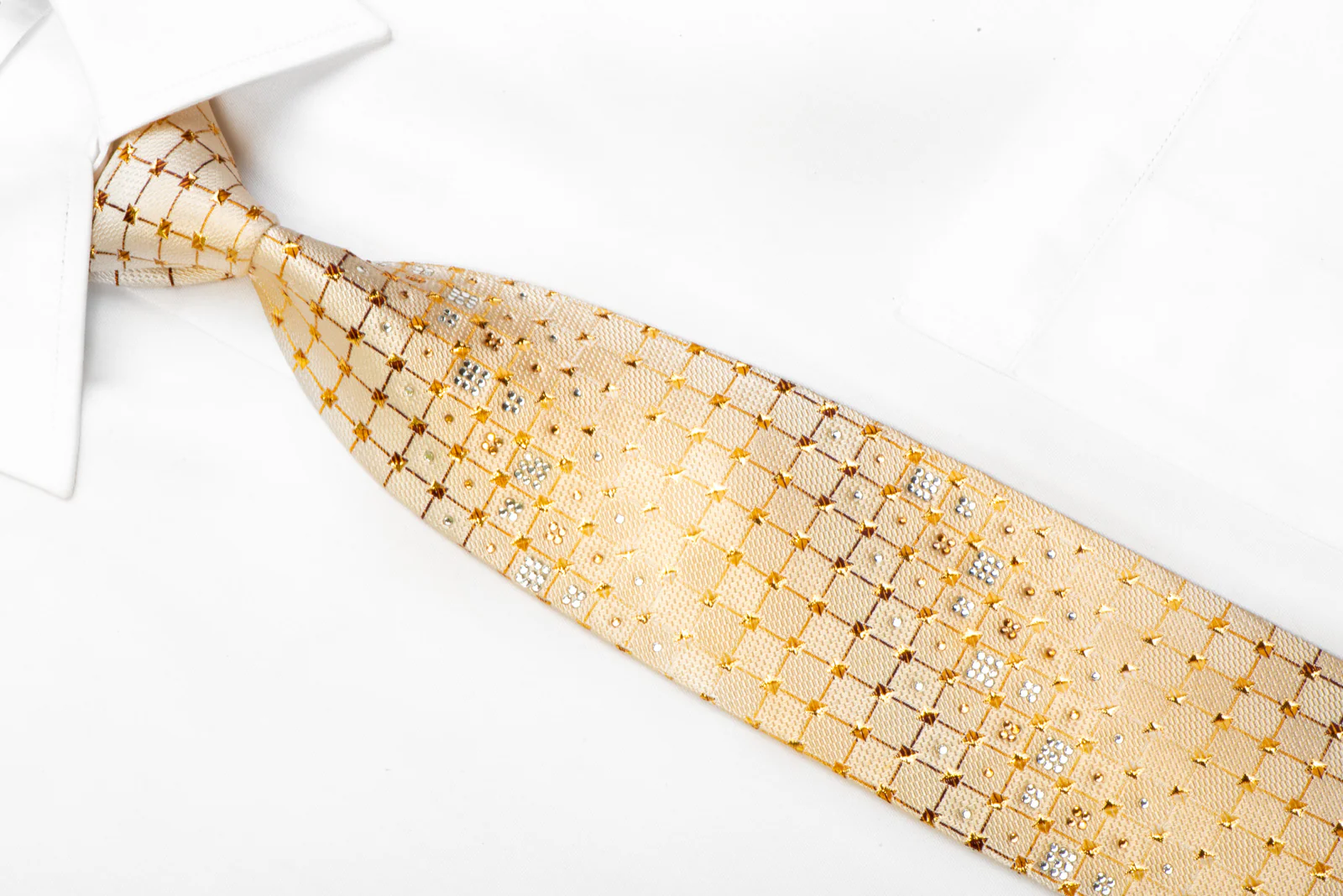 Crystal Rhinestone Necktie Golden Trellis On Cream With Gold Sparkles - Image 2