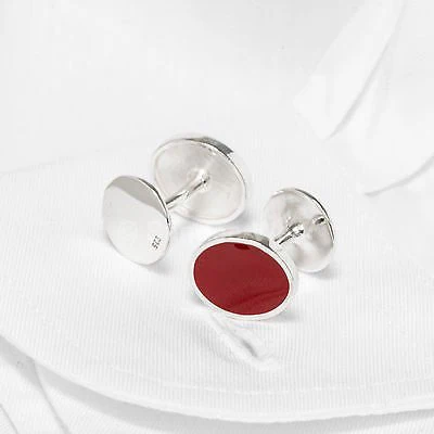 Cufflinks Solid 925 Sterling Silver Burgundy Red Enamel Handmade Jewelry - Image 2