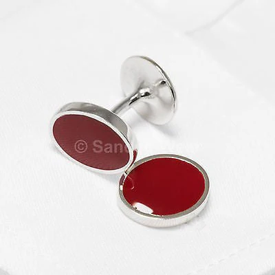 Cufflinks Solid 925 Sterling Silver Burgundy Red Enamel Handmade Jewelry - Image 4