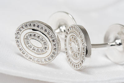 Cufflinks Solid 925 Sterling Silver Micro Set CZ Handmade Jewelry - Image 3