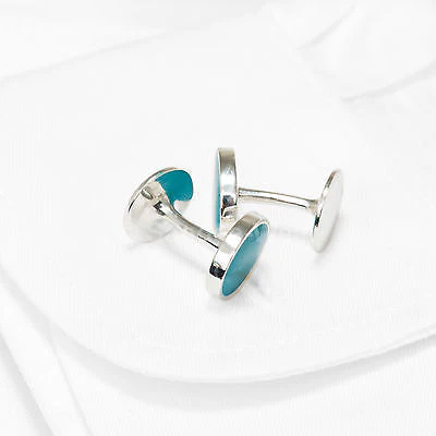 Cufflinks Solid 925 Sterling Silver Turquoise Enamel Handmade Jewelry - Image 2