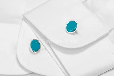 Cufflinks Solid 925 Sterling Silver Turquoise Enamel Handmade Jewelry - Image 4