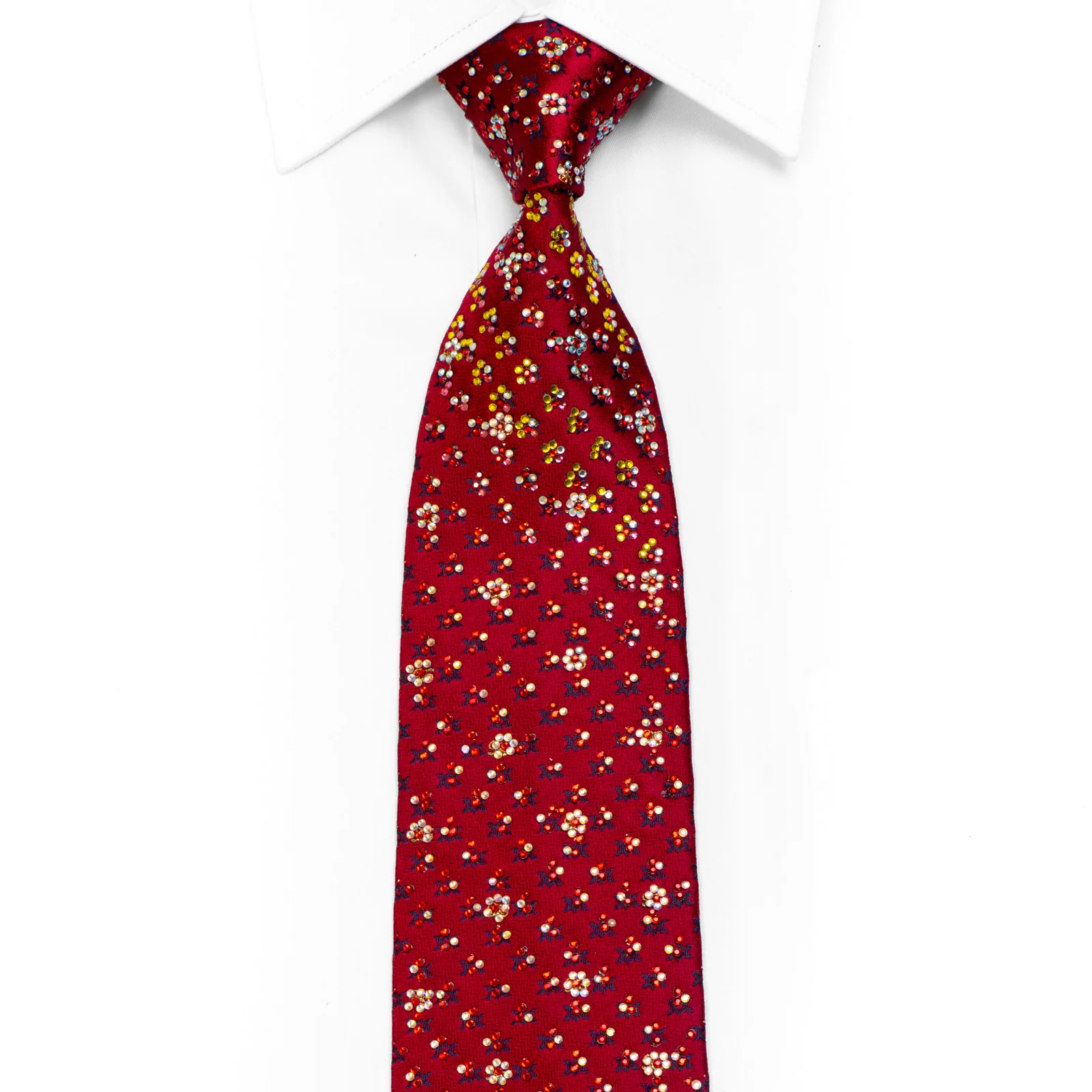 Daks Rhinestone Silk Tie Geometric On Burgundy With Sparkles