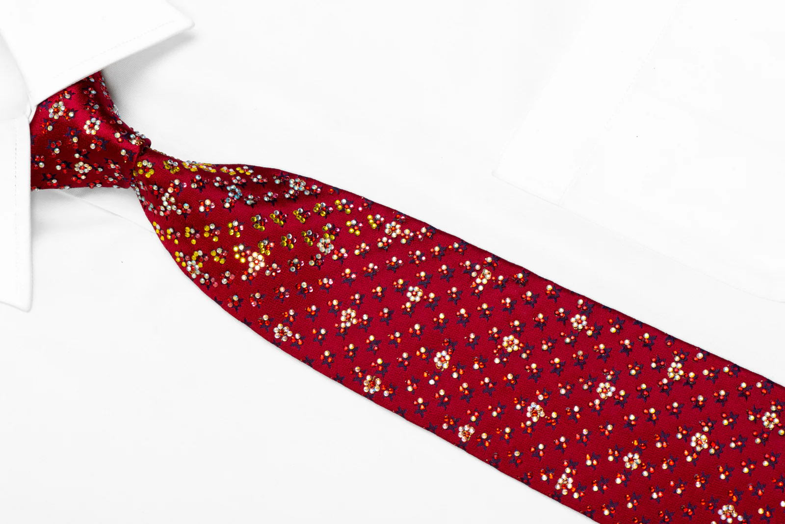 Daks Rhinestone Silk Tie Geometric On Burgundy With Sparkles - Image 2