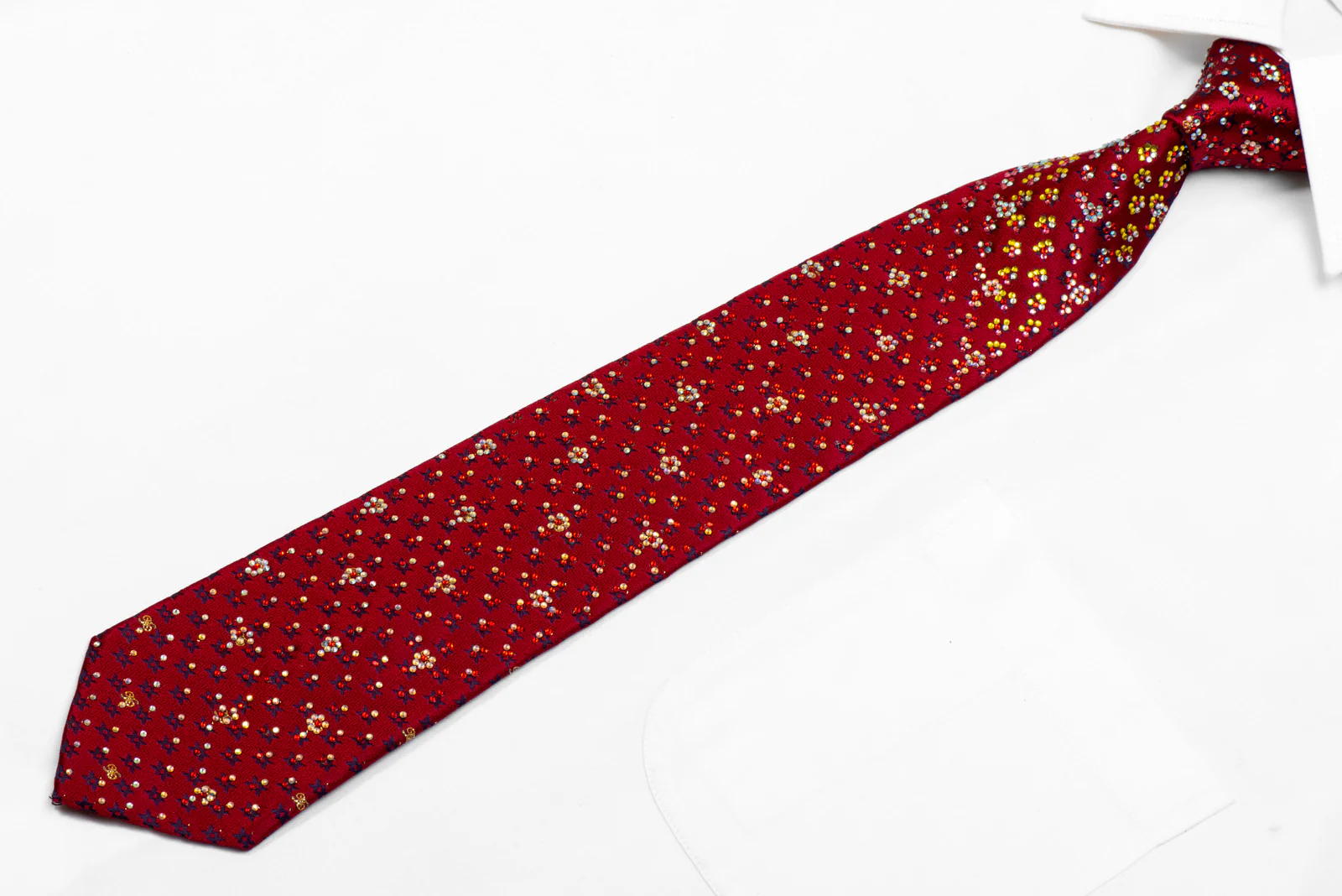 Daks Rhinestone Silk Tie Geometric On Burgundy With Sparkles - Image 3