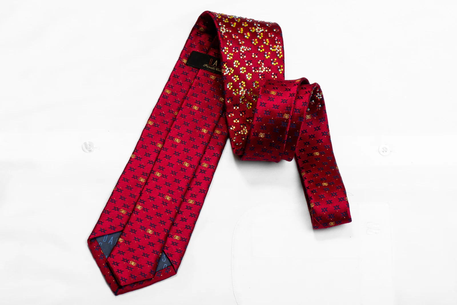 Daks Rhinestone Silk Tie Geometric On Burgundy With Sparkles - Image 4