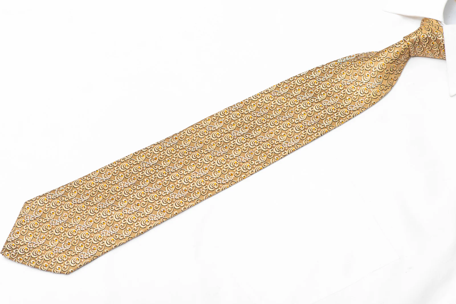 Filigree On Gold Rhinestone Silk Necktie With Gold Sparkles - Image 3