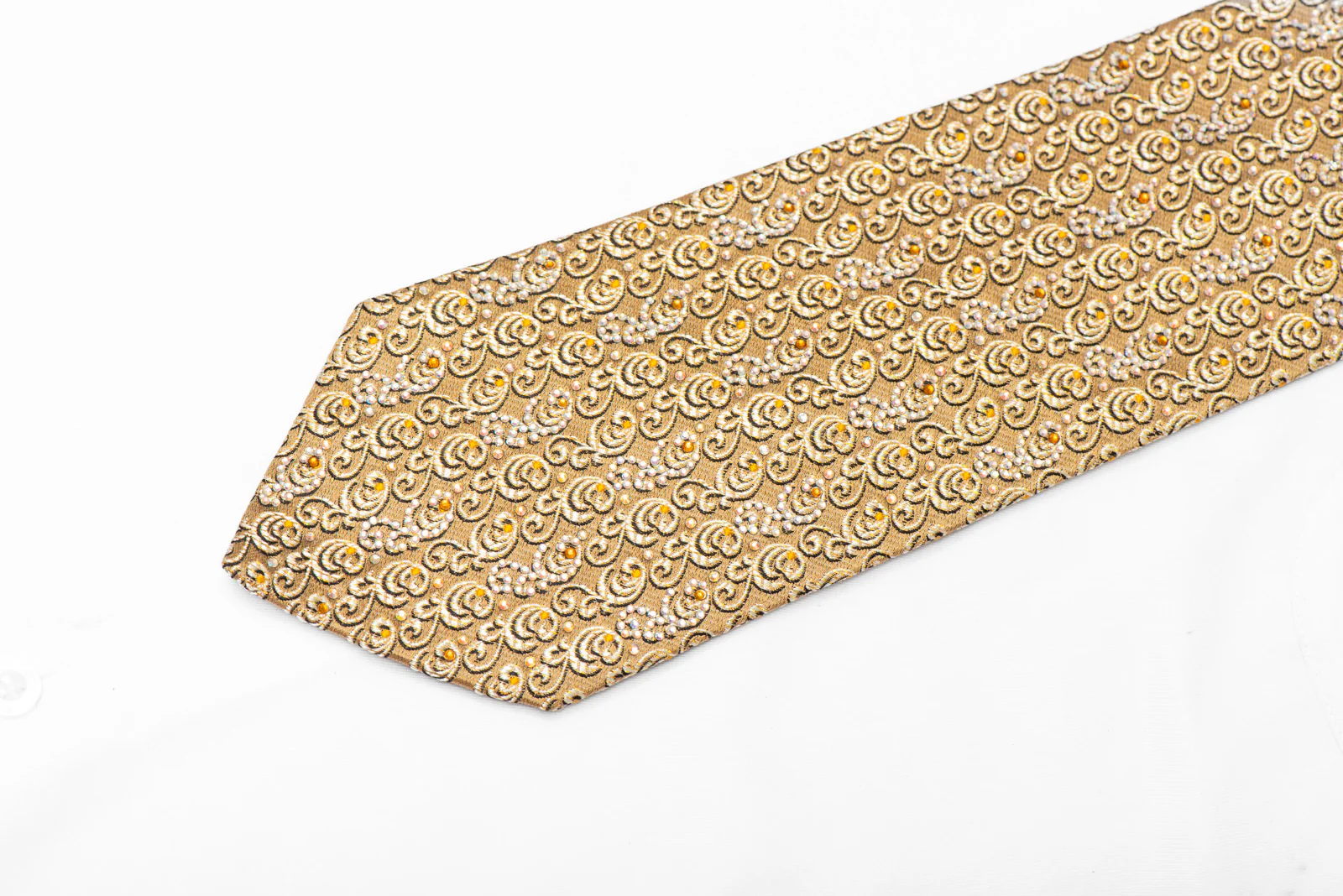 Filigree On Gold Rhinestone Silk Necktie With Gold Sparkles - Image 4