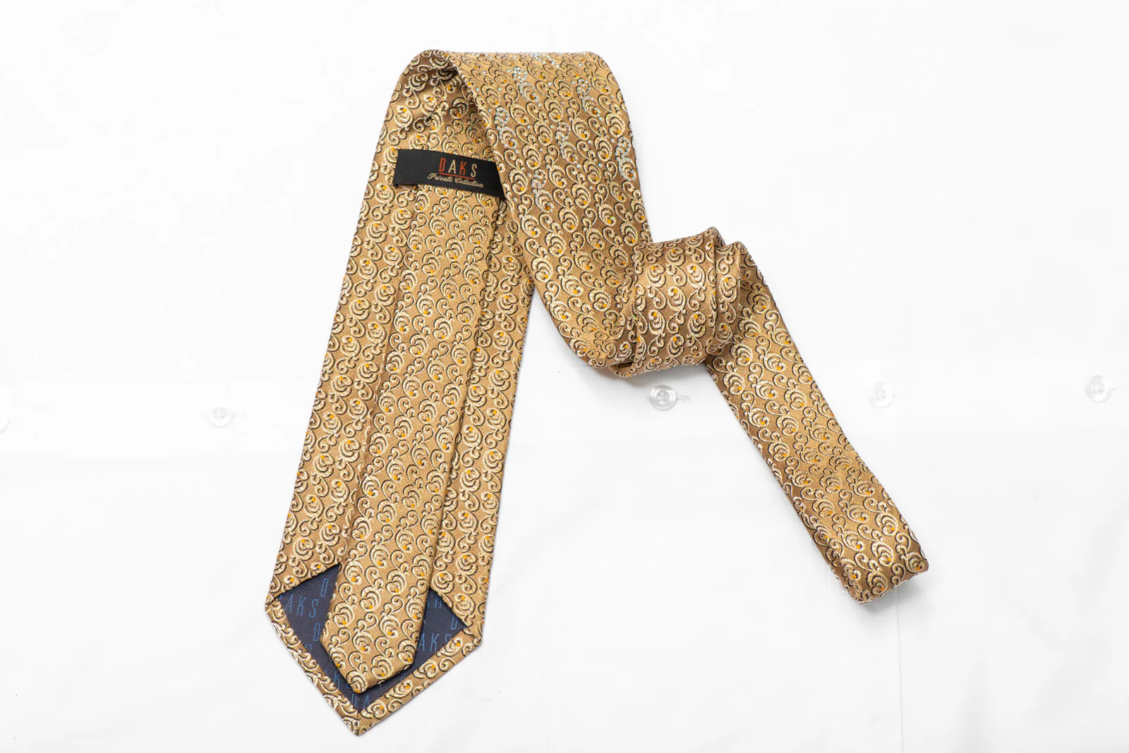 Filigree On Gold Rhinestone Silk Necktie With Gold Sparkles - Image 5