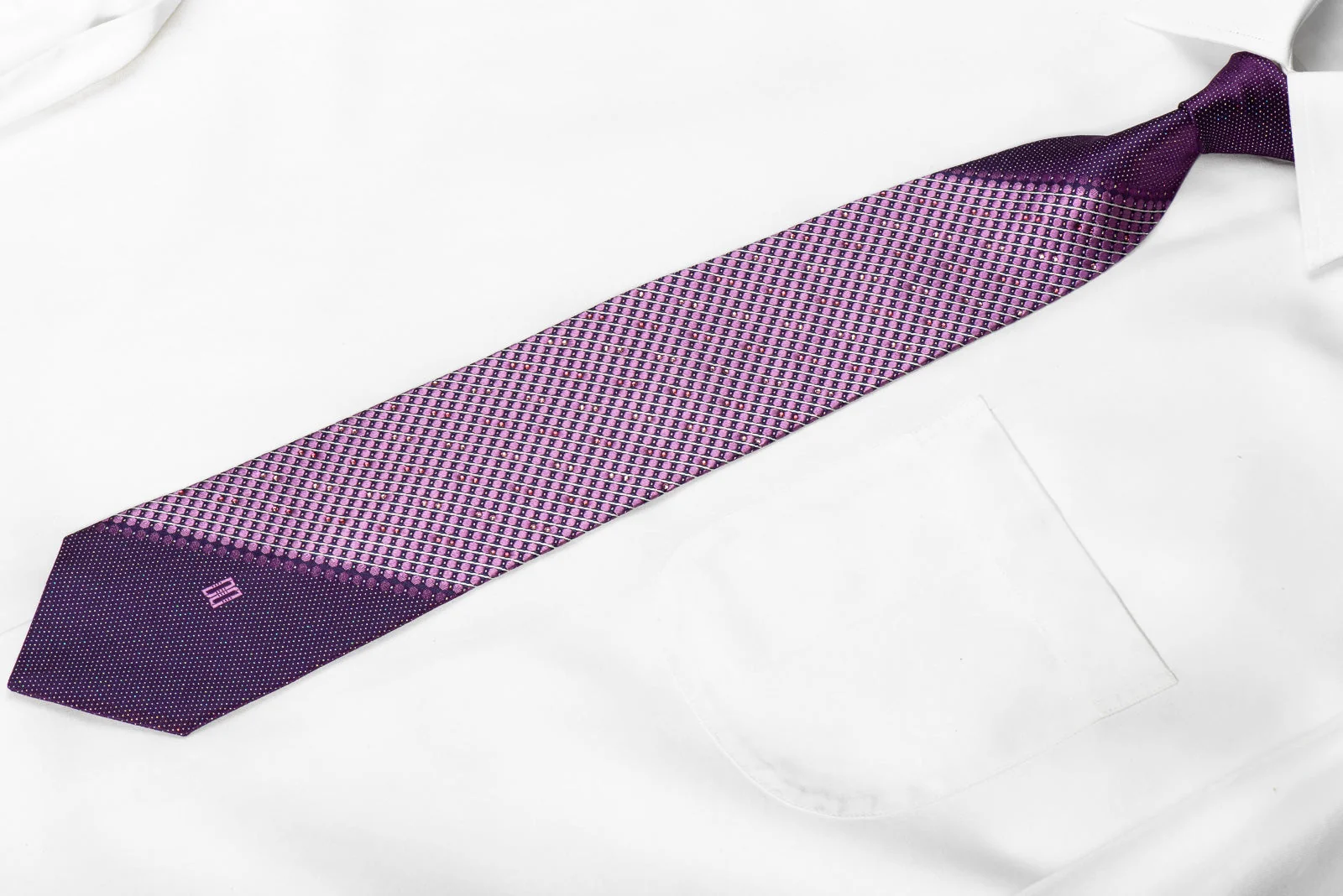 Daks Men's Crystal Necktie Geometric Dots On Purple Silk With Silver Sparkles - Image 3