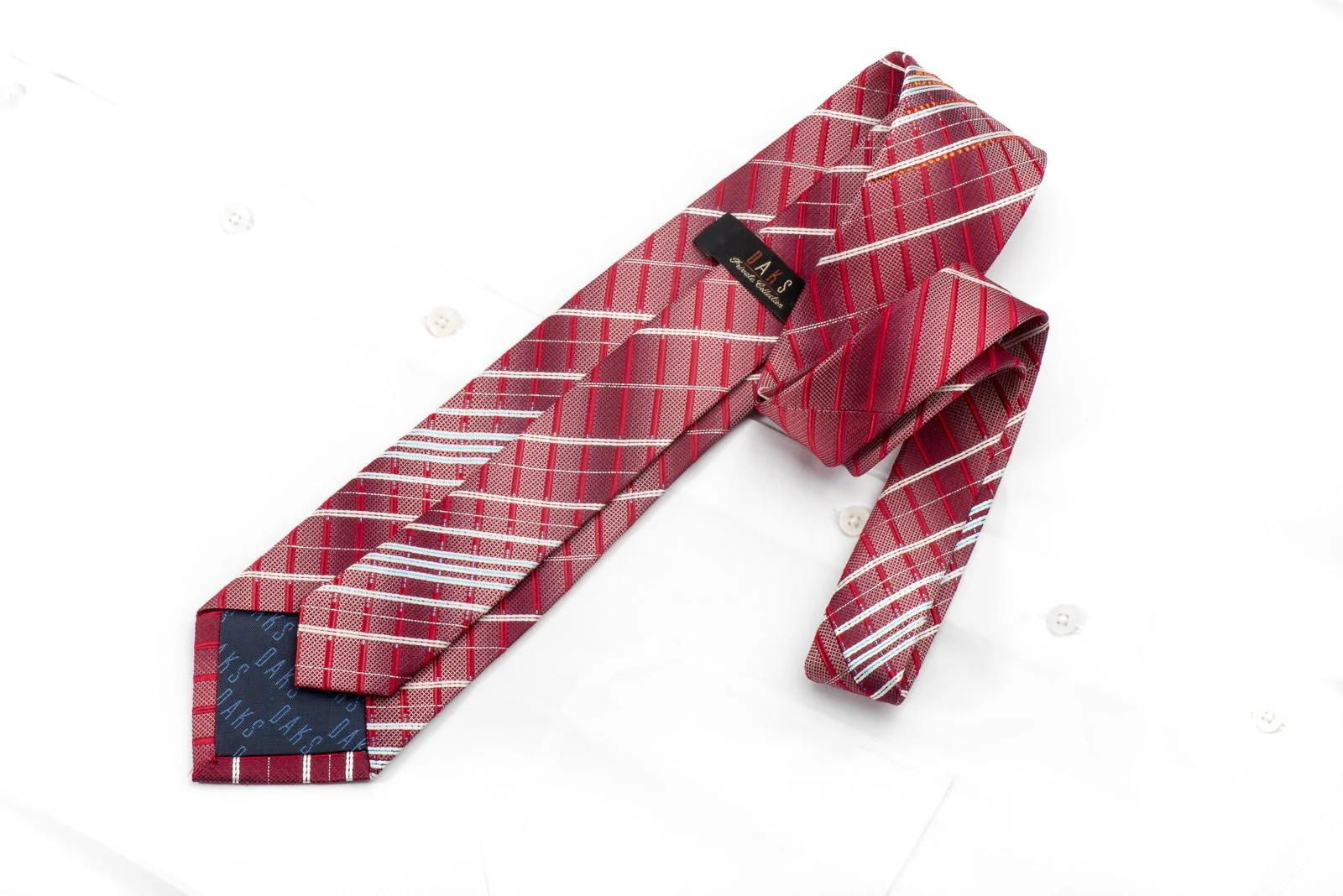 Daks Men's Crystal Necktie Silver Striped On Red Silk With Blue Sparkles - Image 4