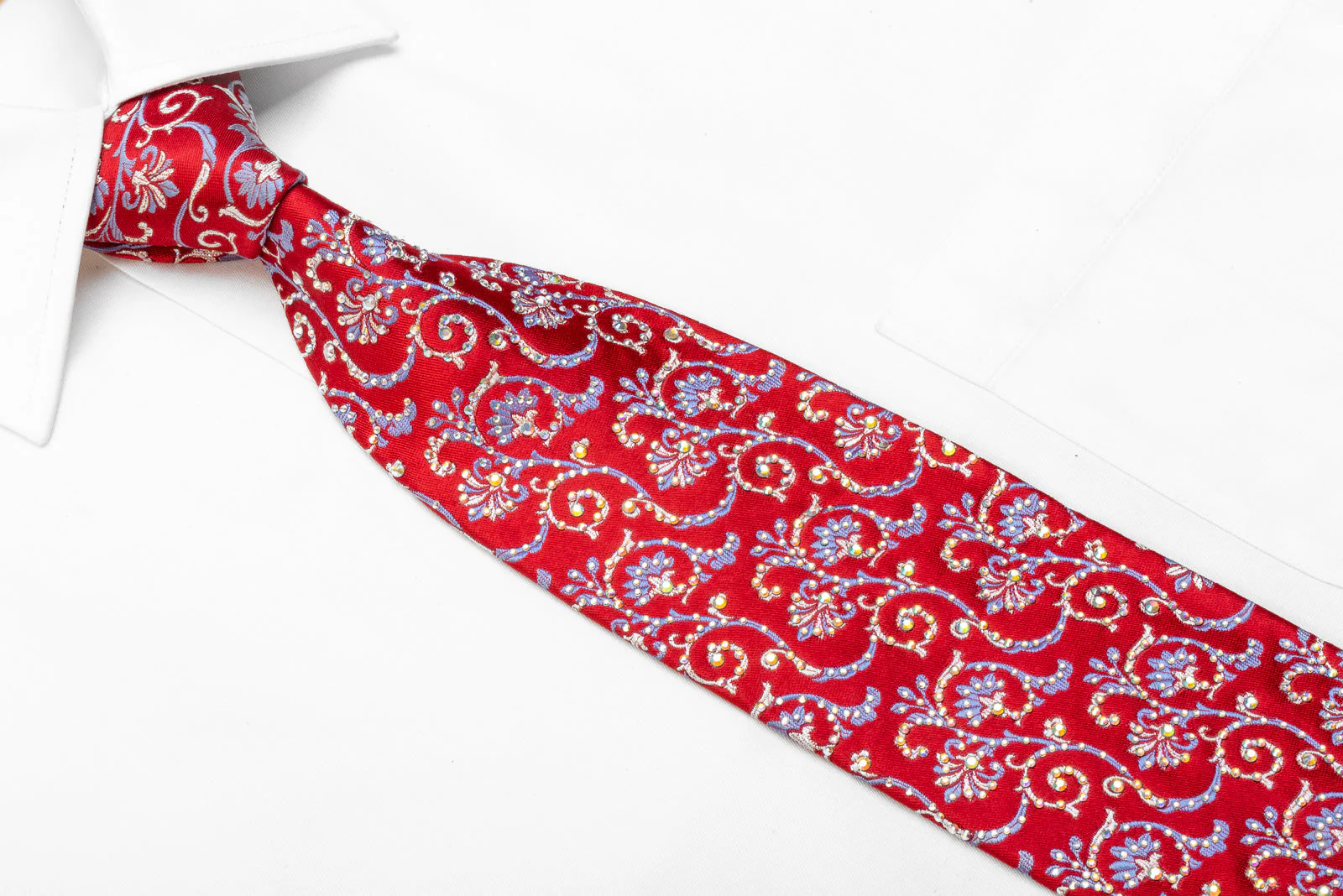 Daks Men's Crystal Rhinestone Necktie Anthemion Scrolls On Red With Sparkles - Image 2