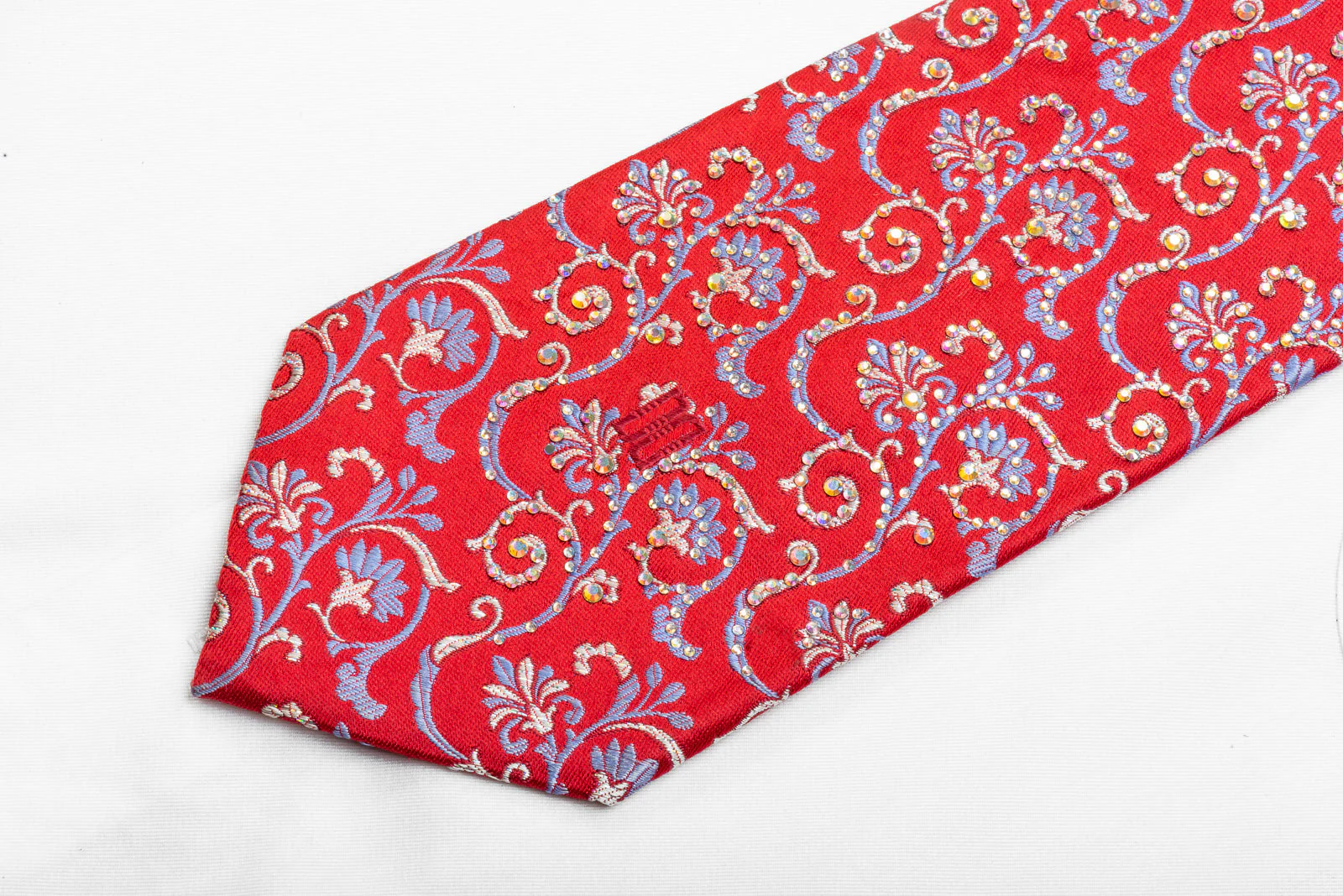 Daks Men's Crystal Rhinestone Necktie Anthemion Scrolls On Red With Sparkles - Image 3