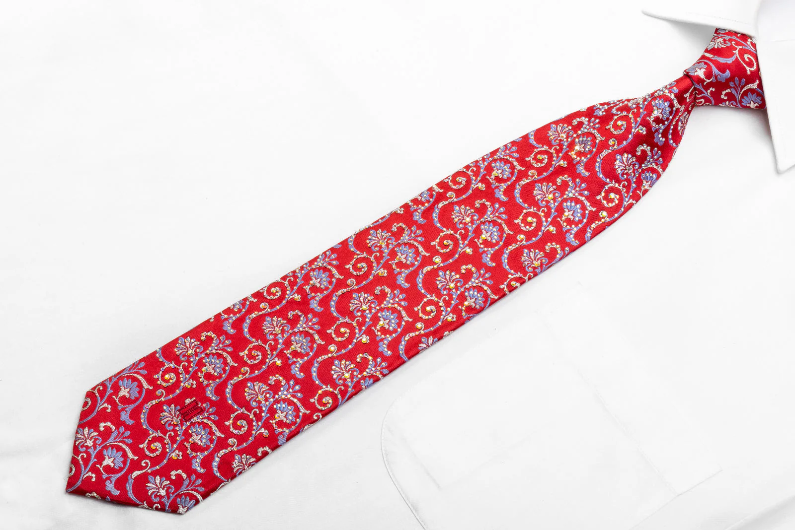Daks Men's Crystal Rhinestone Necktie Anthemion Scrolls On Red With Sparkles - Image 4