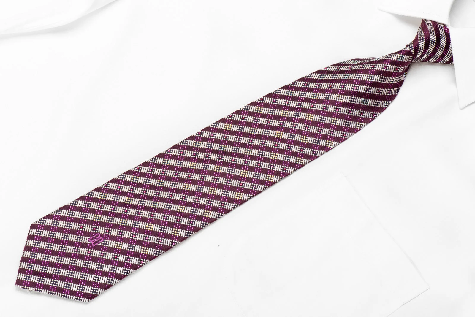 Daks Men's Crystal Silk Necktie Purple Silver Striped With Purple Sparkles - Image 4